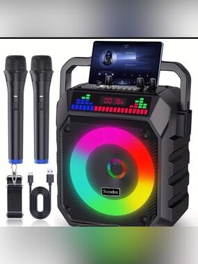 Portable Bluetooth Party Speaker with Mic — Black with RGB Light